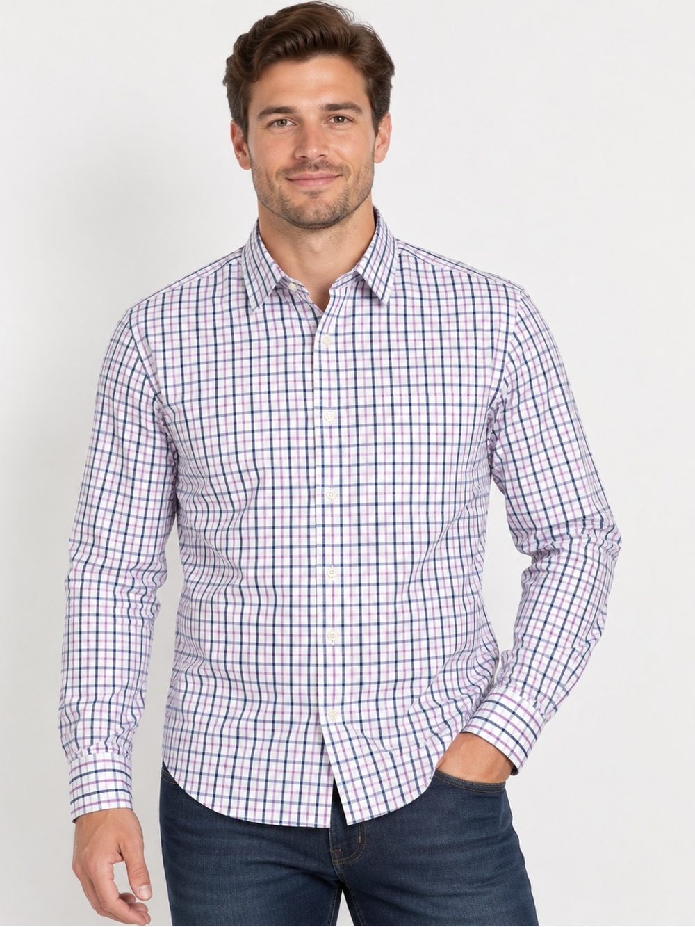 Bonobos Stretch Men’s Large Slim Fit Plaid Button Down Shirt Blue Purple L